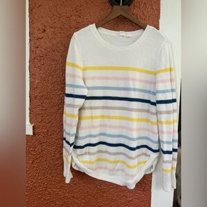 Gap Womens White Stripe Round Neck Pullover Jumper Size Large White Pink Blue